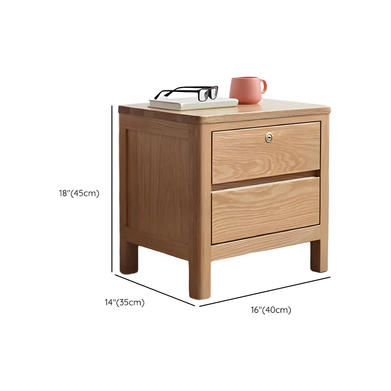 Scandinavian Oak Wood Narrow Locking Nightstand