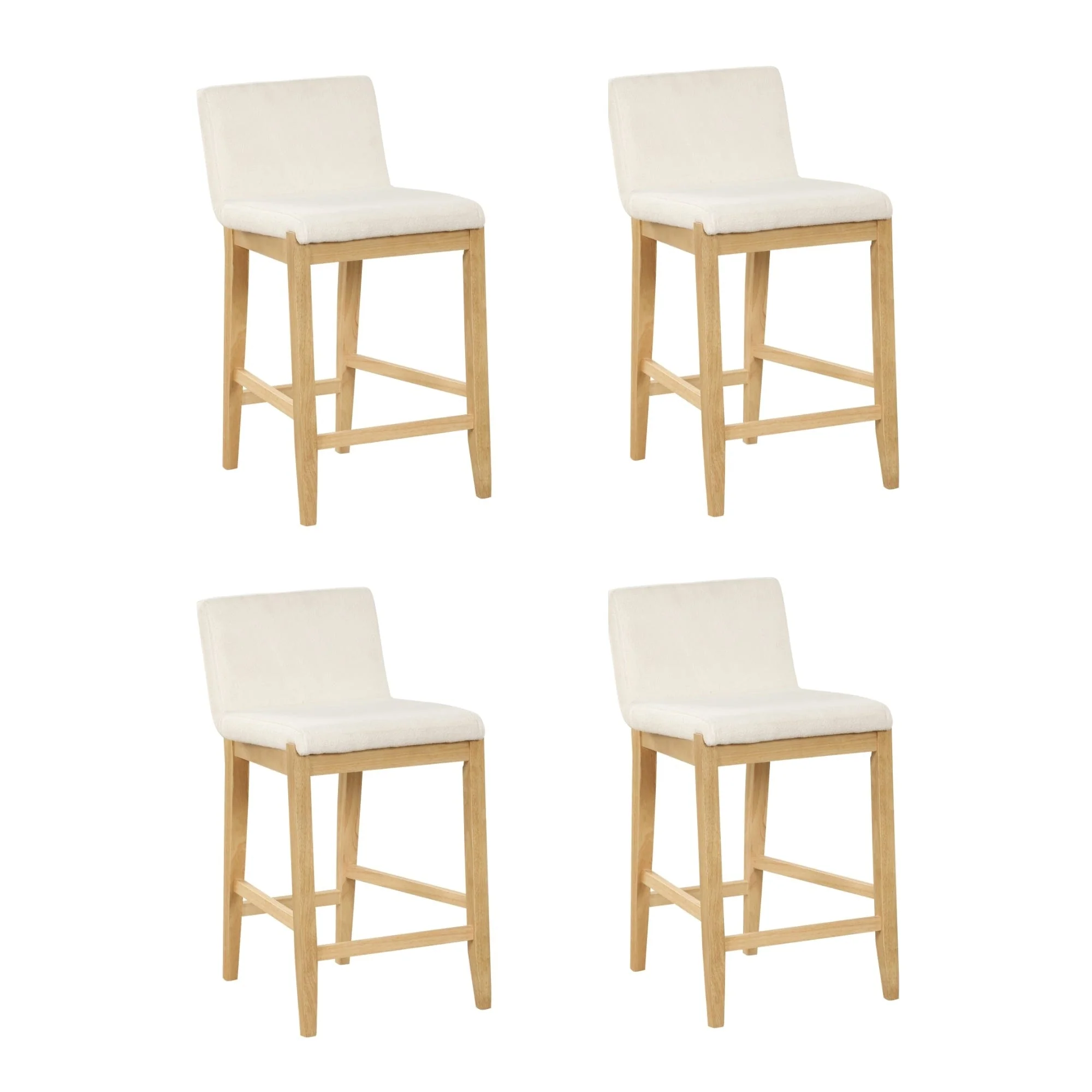 Gracie Modern Bar Stool, Boucle Upholstered Chair and Brushed Wooden Legs