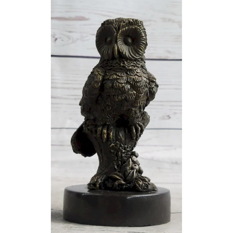 Miniature Bronze Owl Bird Statuette Sculpture Figure Bookend 6 Inches X 3 Inches