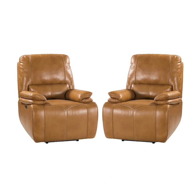 Clara Genuine Leather Power Recliner with Cushion Padded, Set of 2