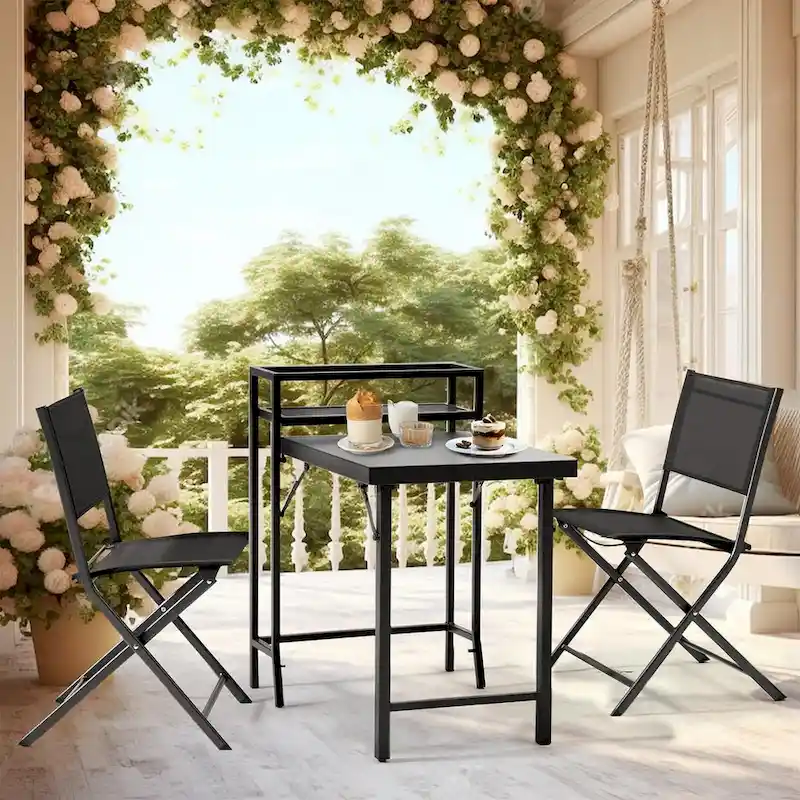 3PCS Patio Bistro Set, Patio Set of Foldable Patio Table and Chairs - 2 Person Seating