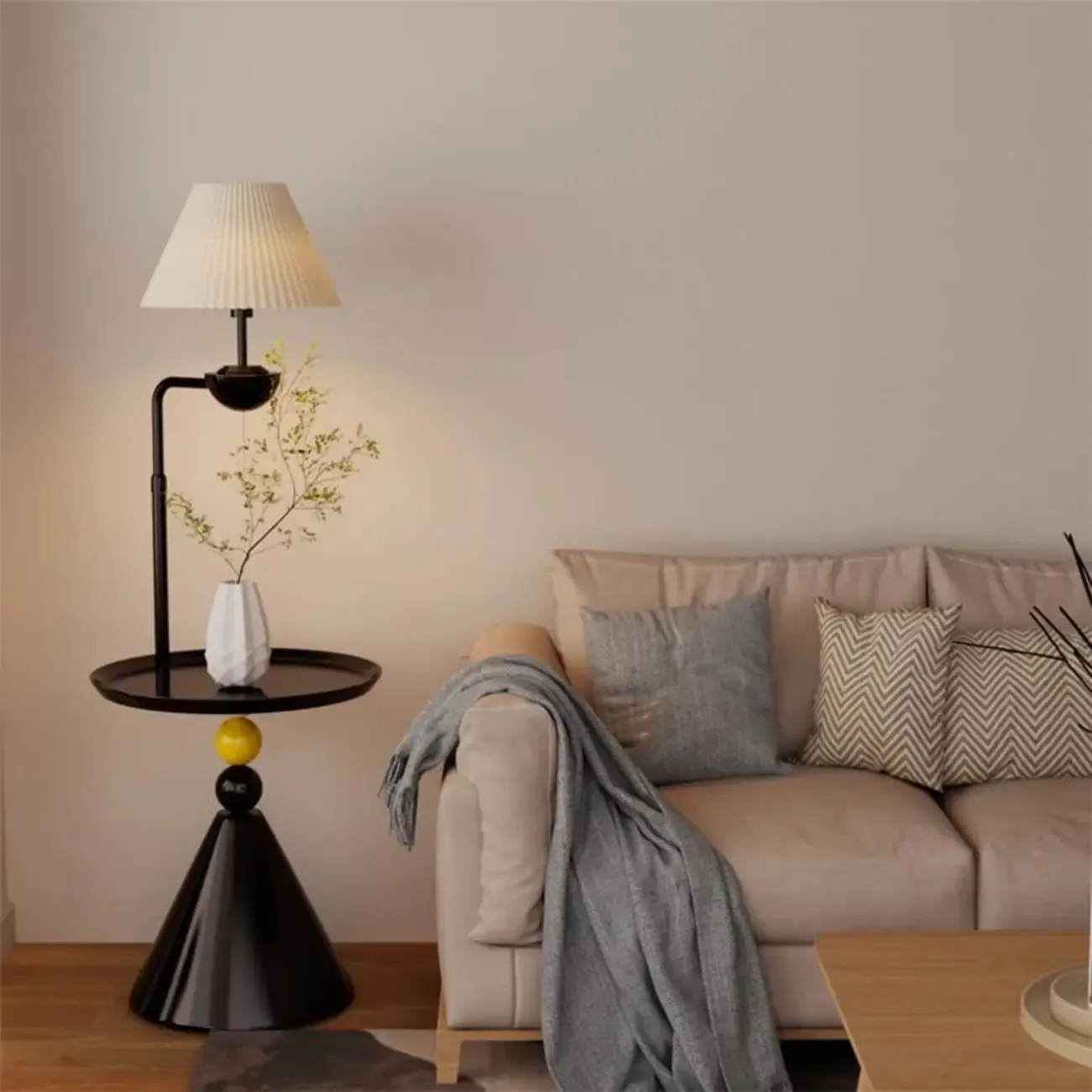 Contemporary Black Metal Floor Lamp with Tray Table