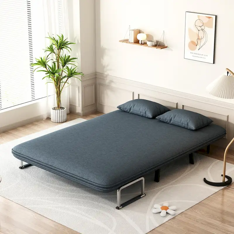 Convertible Tri-Fold Sofa Bed with Adjustable Backrest & Pillow