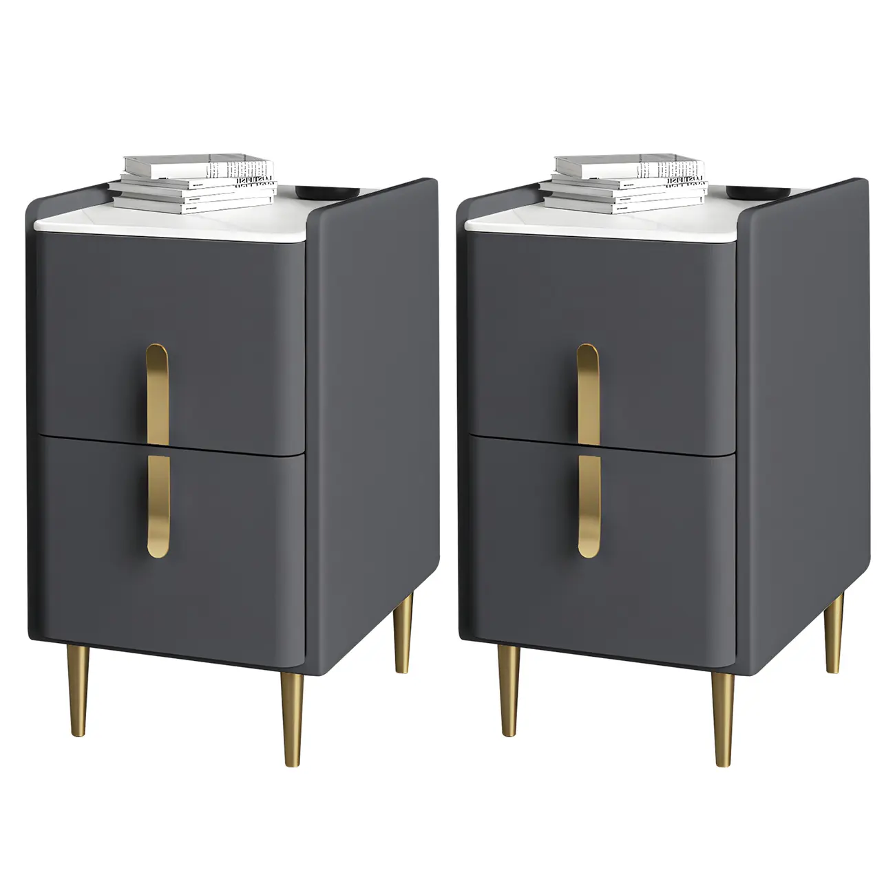 Glam Night Table with 2 Drawers – Off-White Finish