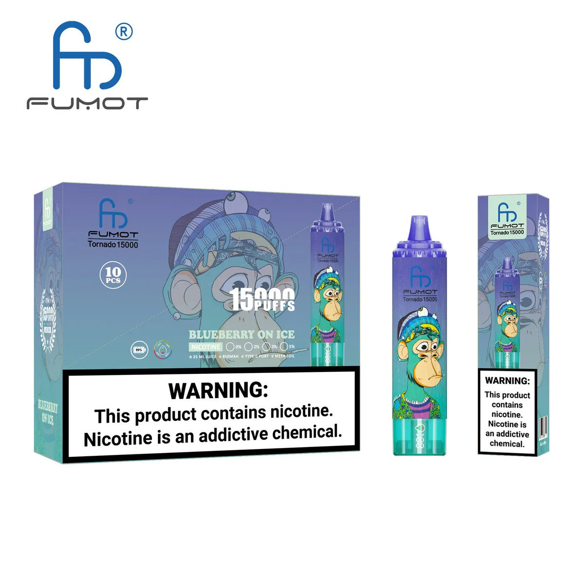 Fumot Tornado 15000 Blueberry On Ice – 10er-Displaybox mit Einweg-Vape und Einzelpackung