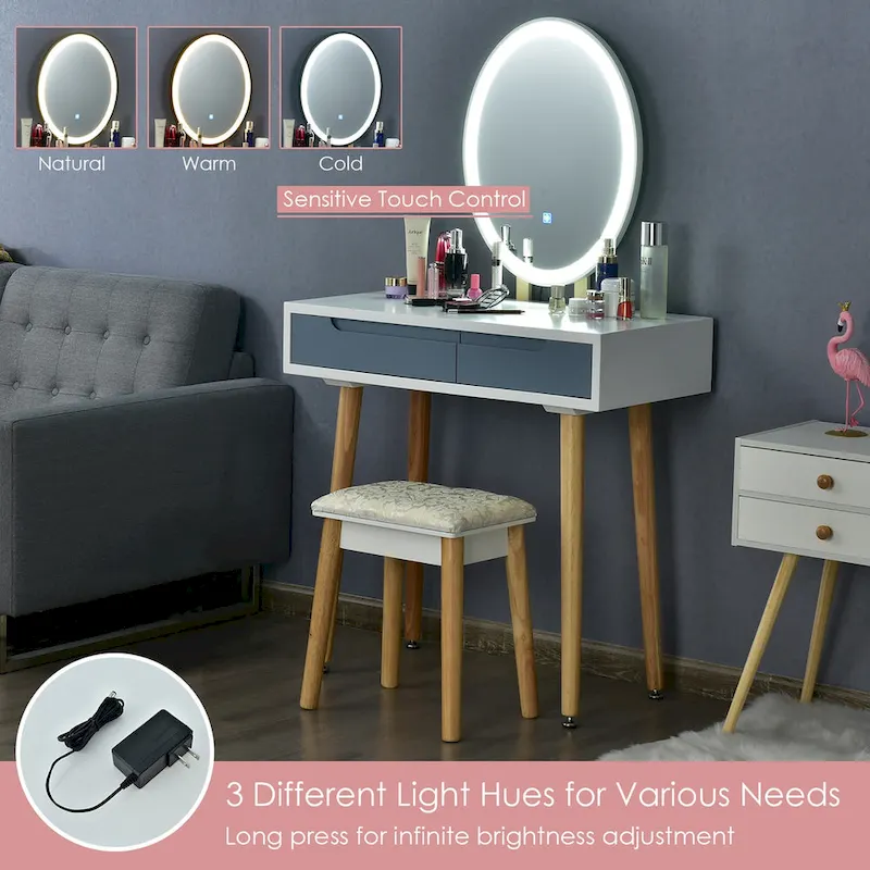 Costway Vanity Makeup Table Touch Screen 3 Lighting Modes Dressing - See Details