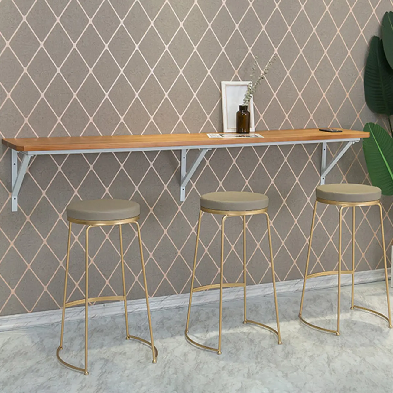 Rectangular Solid Wood Wall Mounted Bar Table