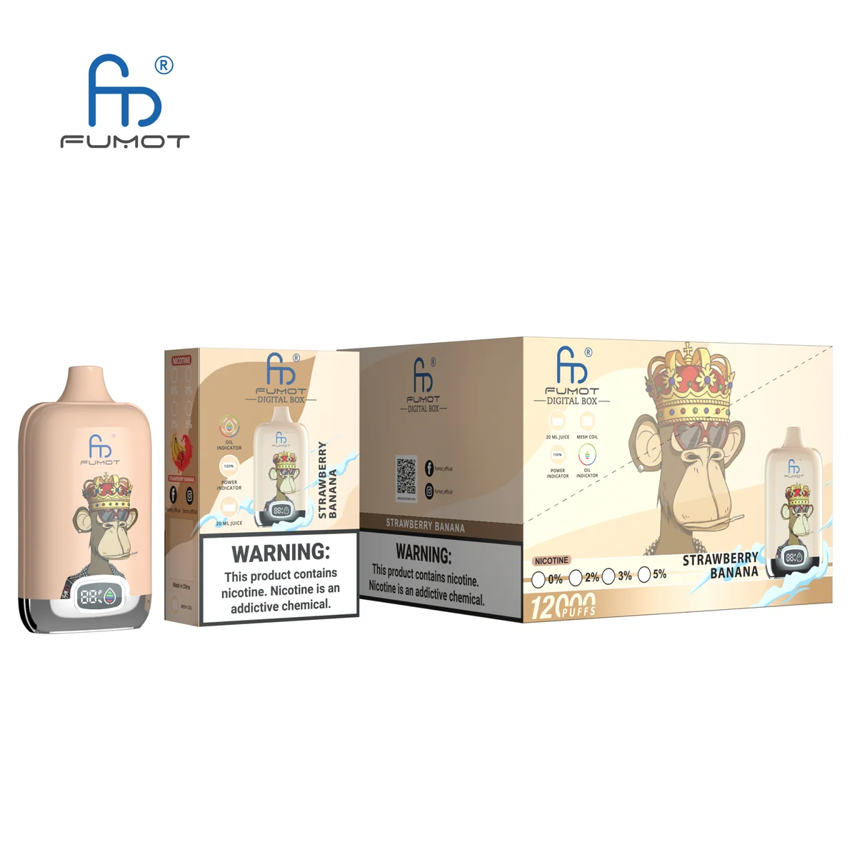Fumot Digital Box 12000 Strawberry Banana – 10er-Displaybox mit Einweg-Vape und Einzelpackung