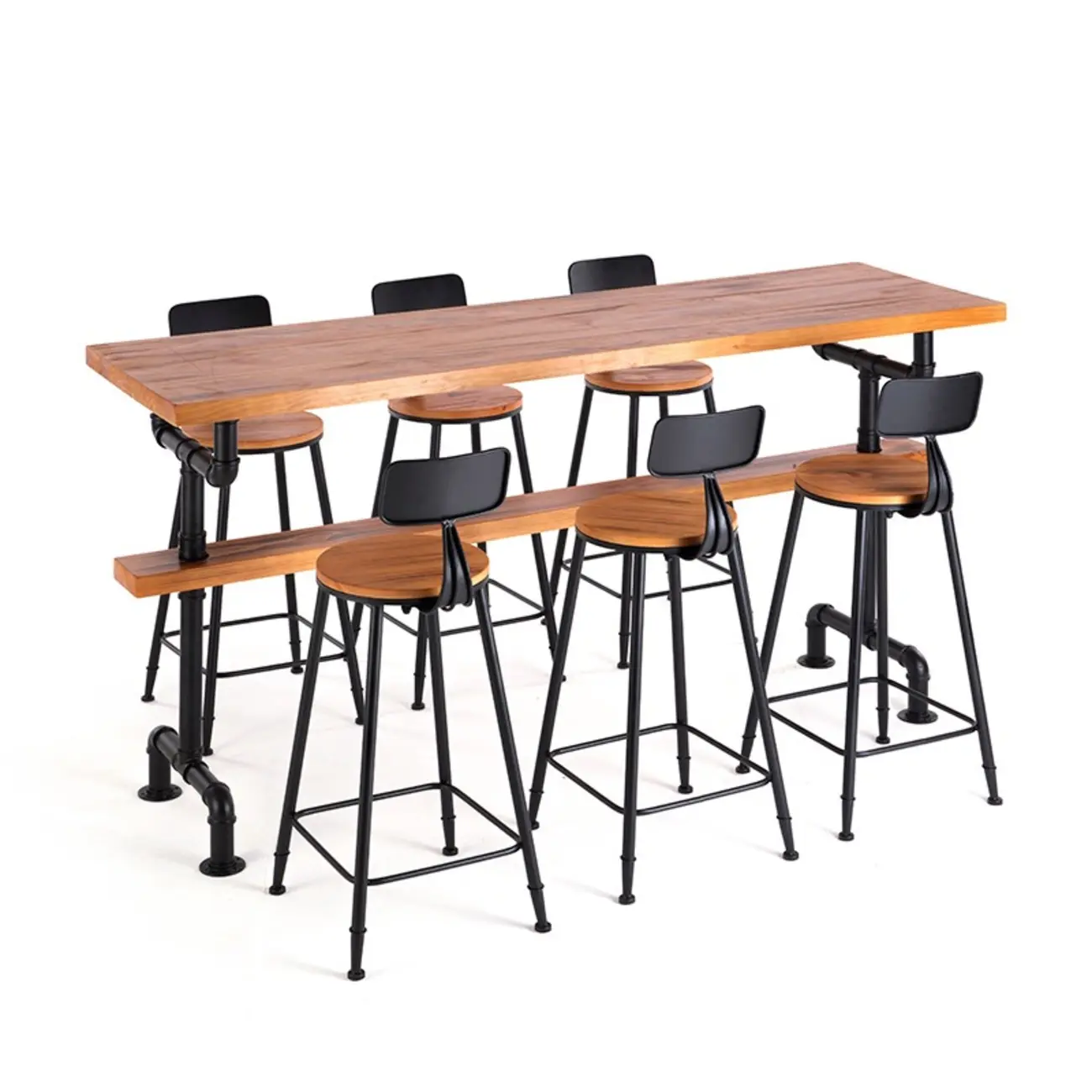 Industrial Brown Wooden Fixed Top Metal Leg Bar Tables