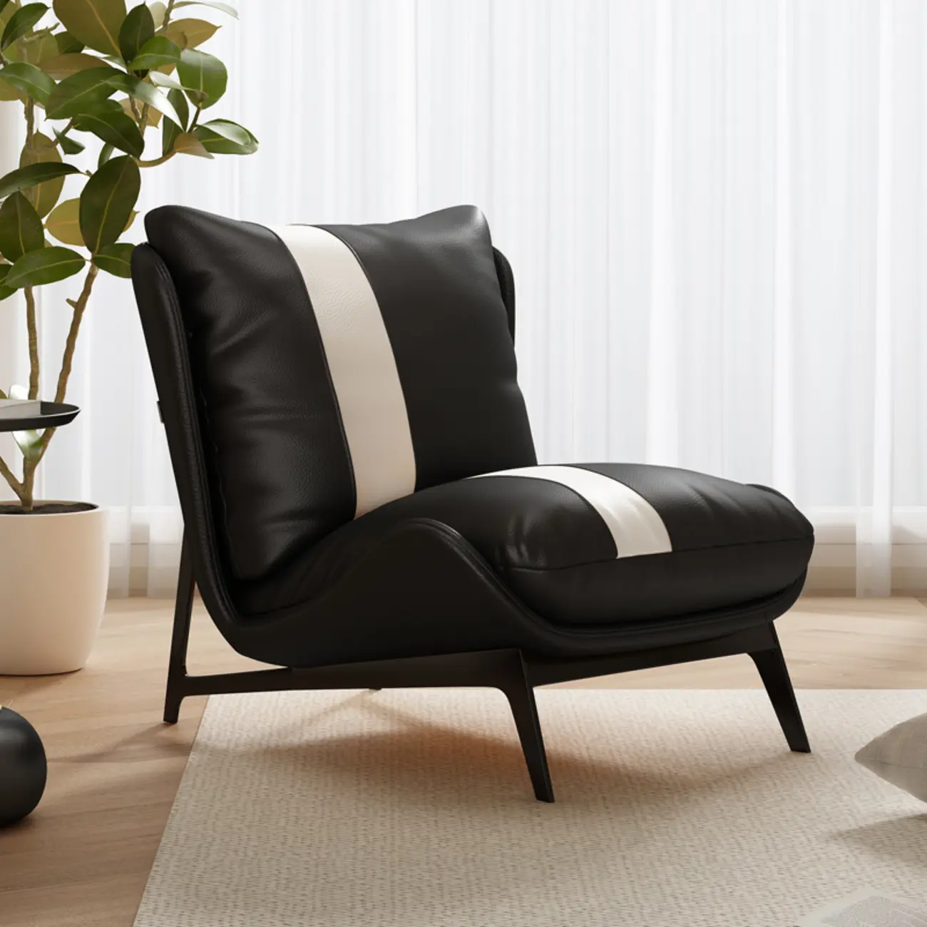 Modern Cat-Resistant Leather Striped Accent Chair