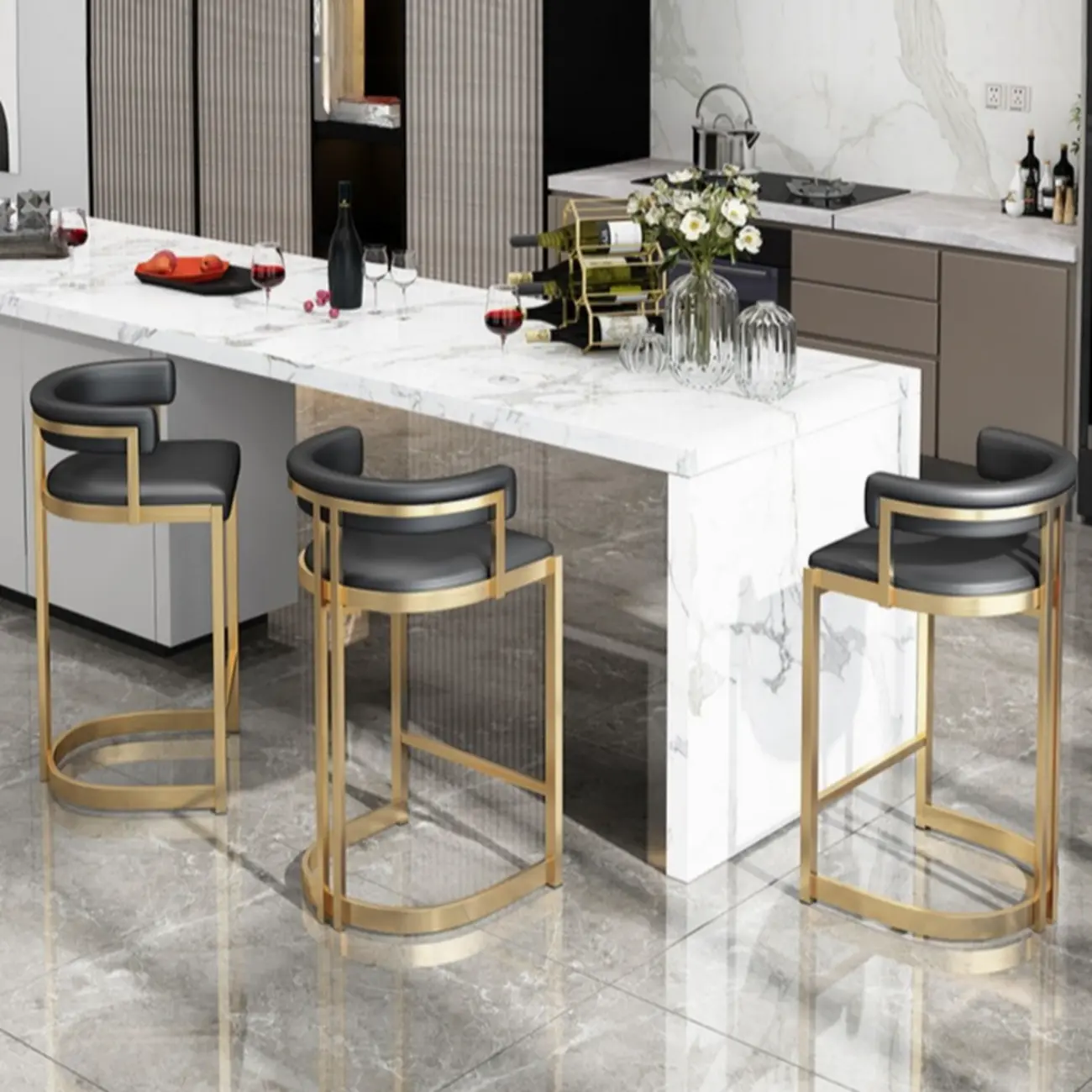 Lavish Metal Cushioned Gold Sled Bar Stool