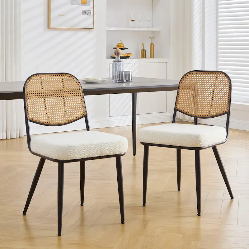 Upholstered Rattan Dining Chairs Side Chair Set of 2 - 33.86H x 18.9W x 22.83D
