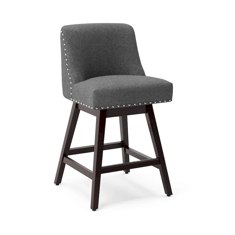 LUE BONA 26 in. Counter Height Upholstered Wood Frame Swivel Bar Stool with Farbic Seat Set of 4 - 19.6D x 19.6W x 37H
