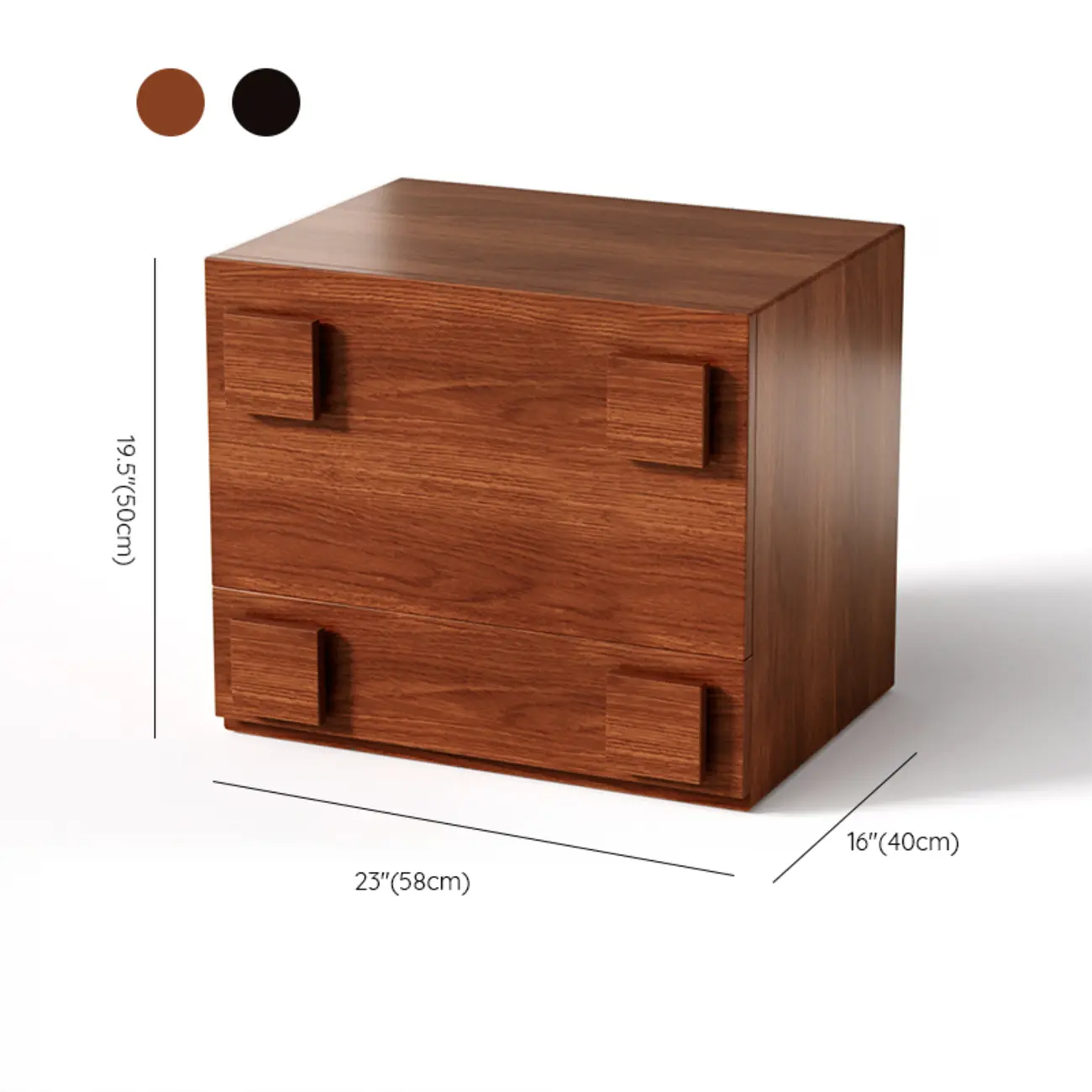 Cubical Solid Wood Double Drawer Nightstand in Nut-Brown