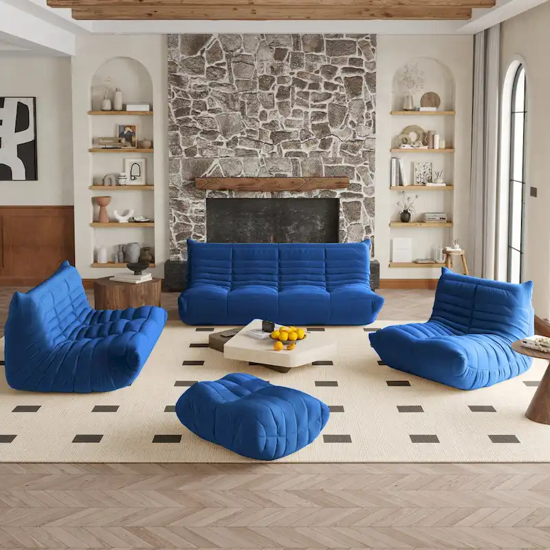 Fireside Chair Single Sofa Teddy Fabric Bean Bag Chair