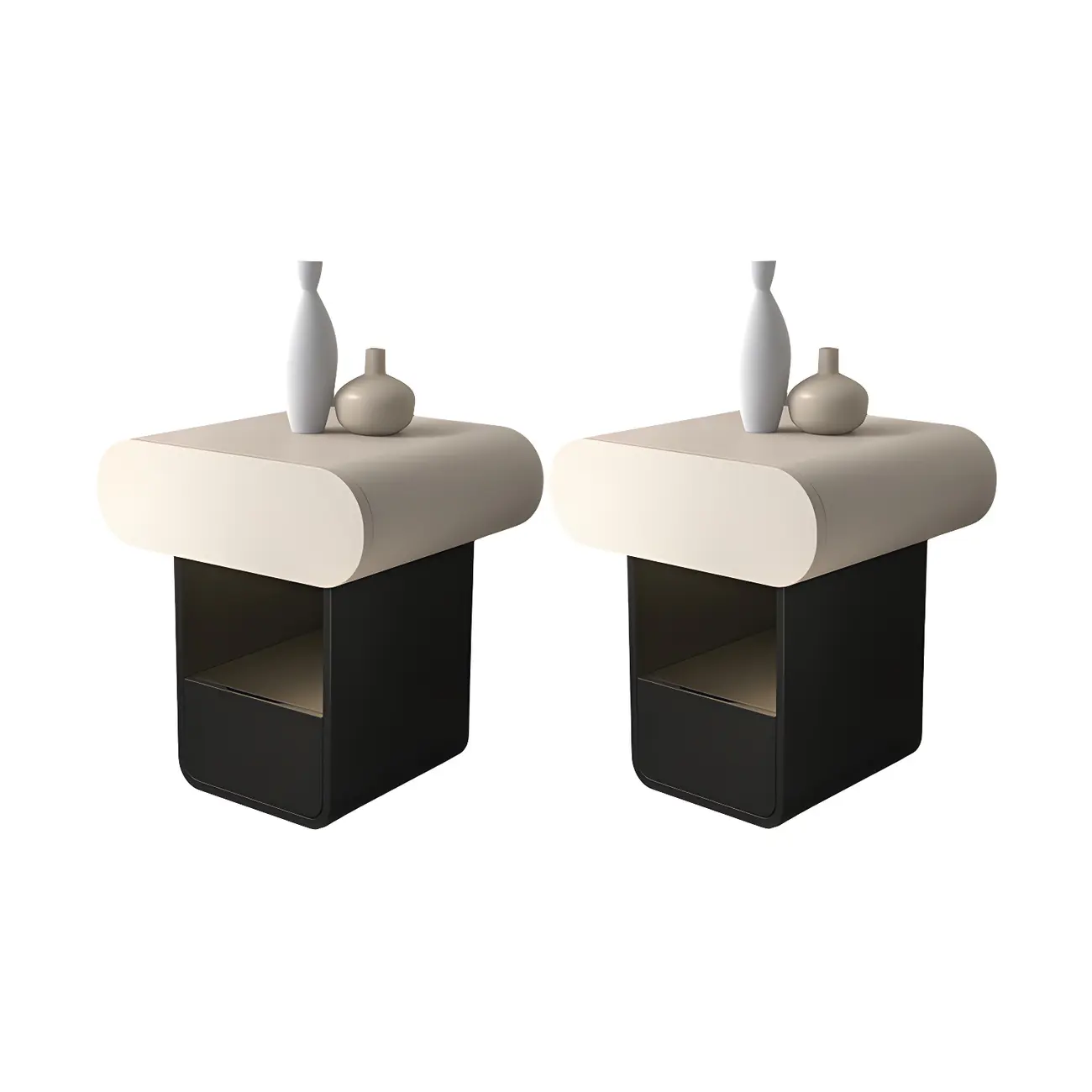 Simple Rectangular Wood Black-White 2 Drawer Nightstand