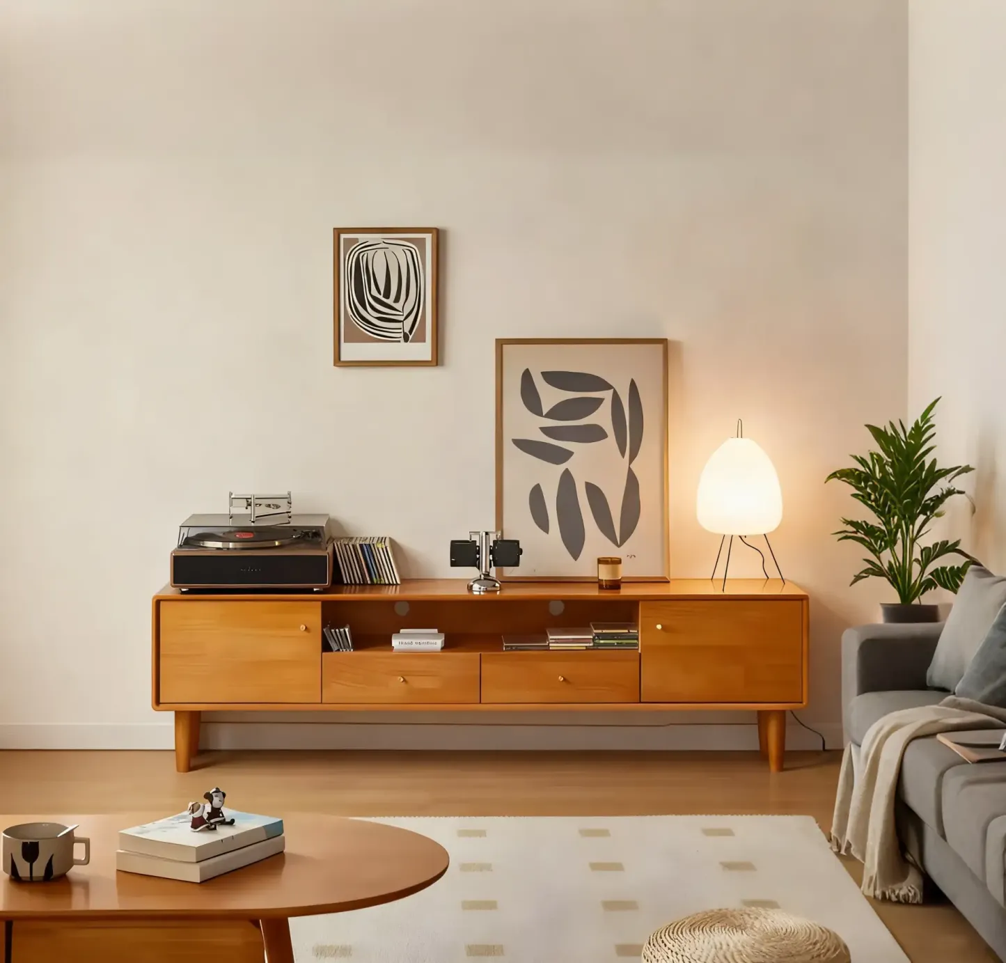 Scandinavian Brown Wooden TV Stand with Drawers