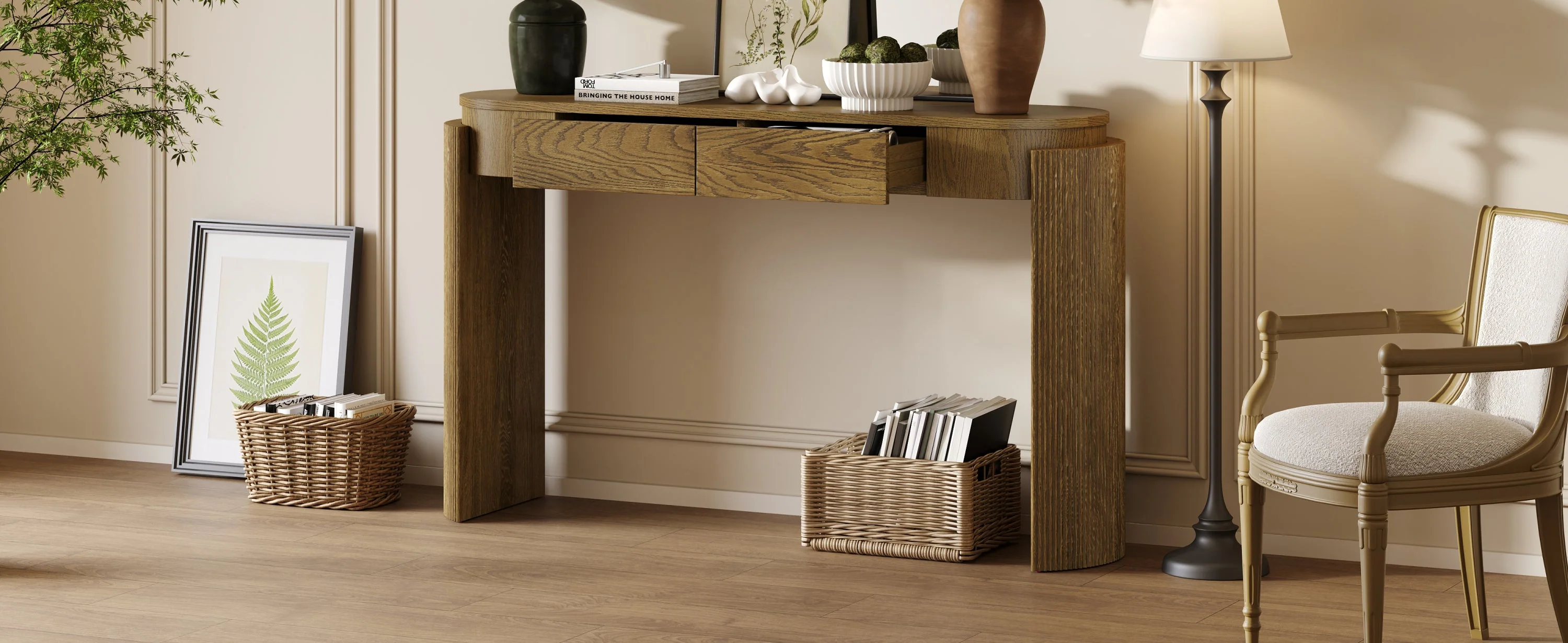 Walker Edison | Fluted Design Entryway Console Table and 2 Drawers