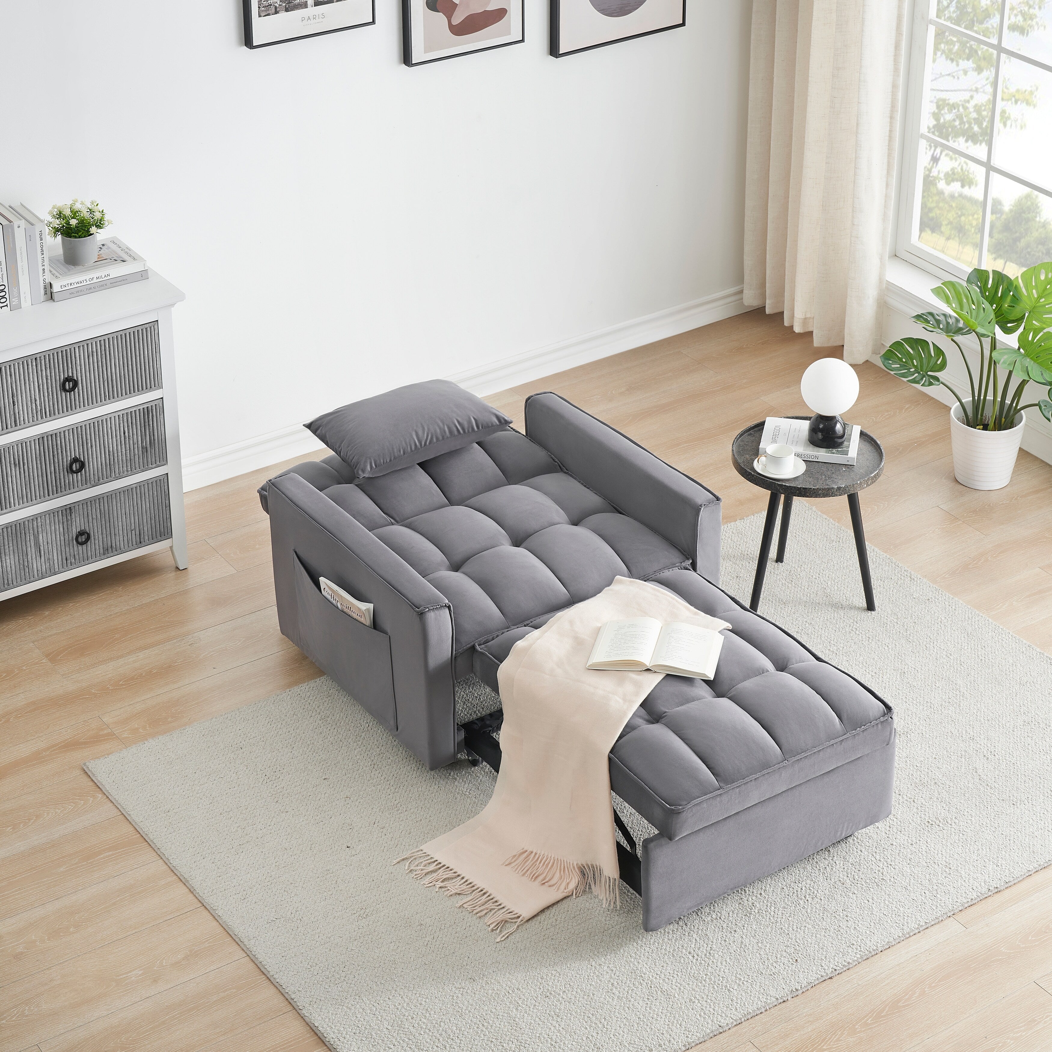 Convertible Sofa Bed with Adjustable Back and Wheel