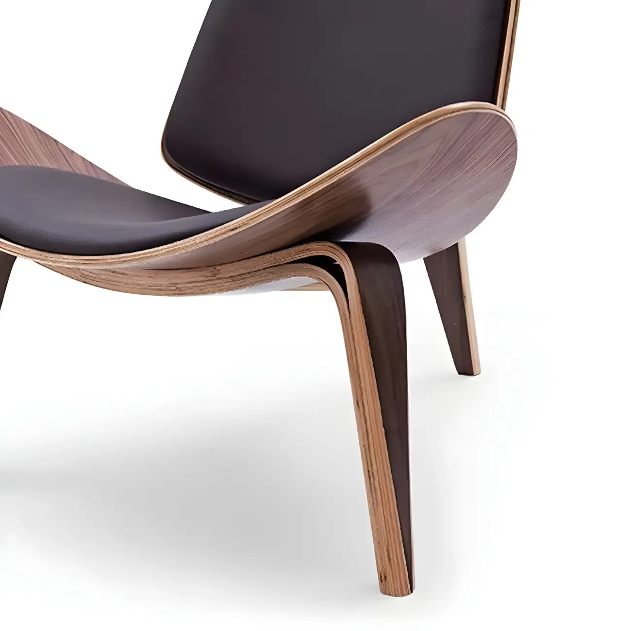 Scandinavian Leather/Linen Accent Chair with Wood Frame