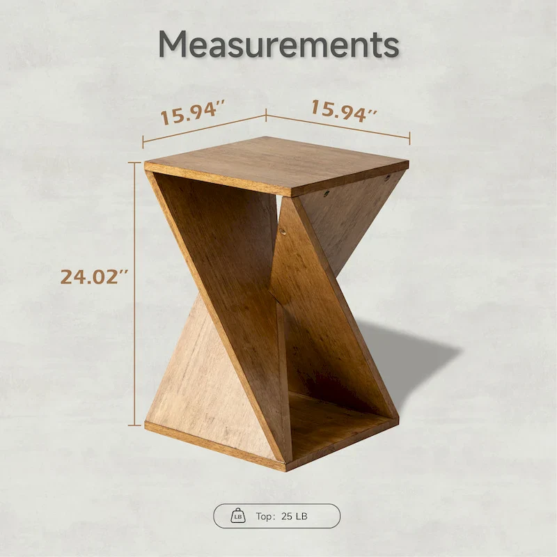 COZAYH Farmhouse End Table Square Solid Wood Side Table Rustic Plant Stand With Twisted Design, Natural Wood, Black