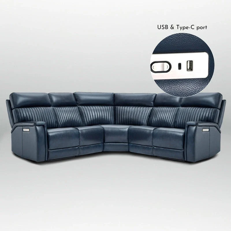 Genuine Leather Power Recliner Sectional with Power Ajustable Headrest and Lumbar, Zero Gravity, 2StationaryArmlesschairs