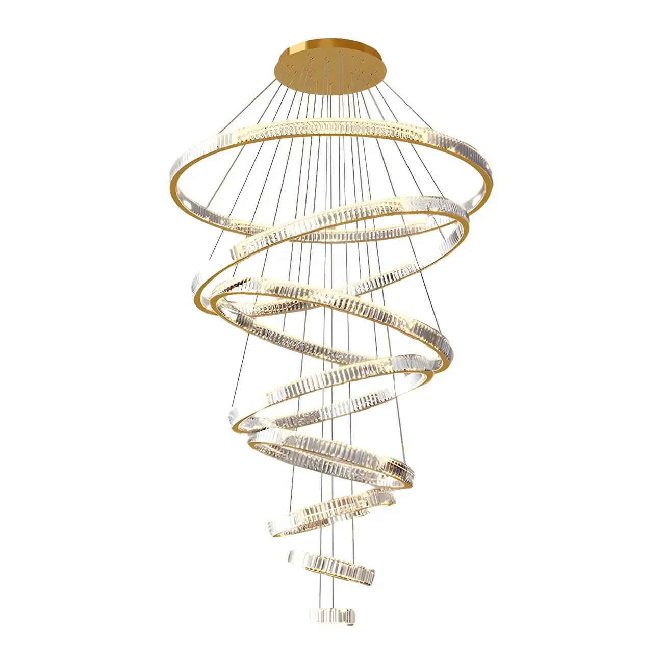 Gold Spiral Ring Crystal Tier Chandelier Modern Remote LED