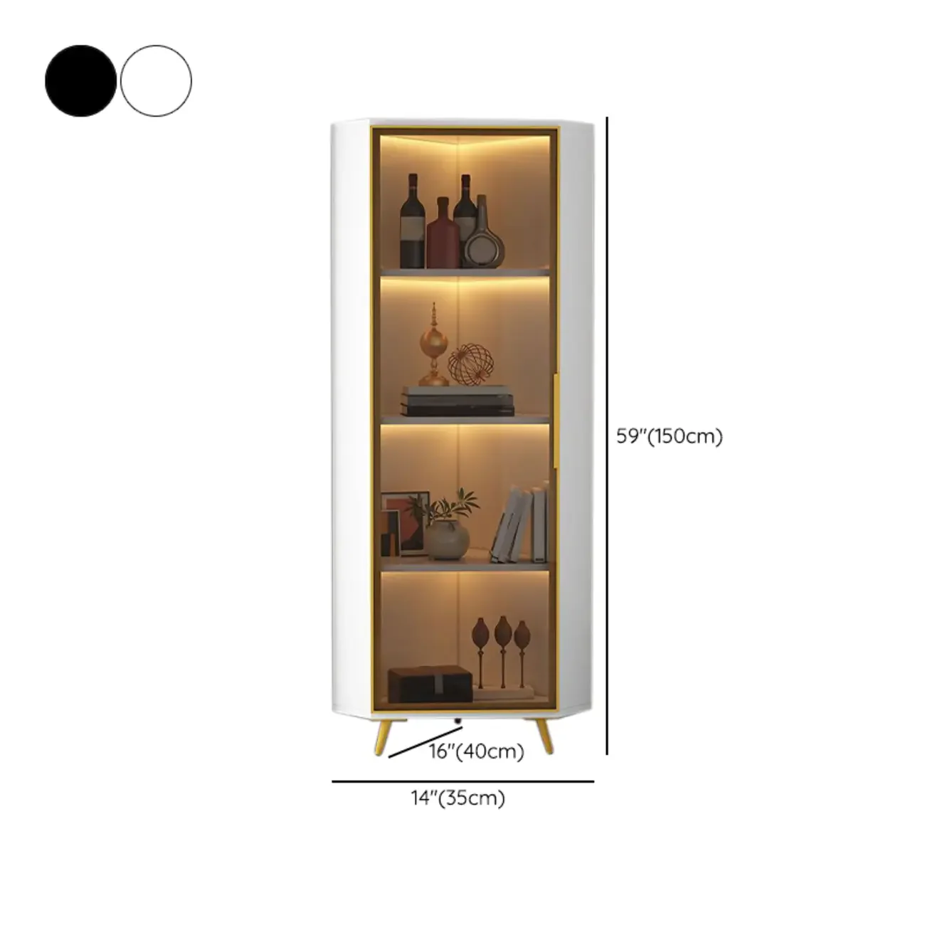 Modern Glam White-Gold Wood Glass Display Cabinet