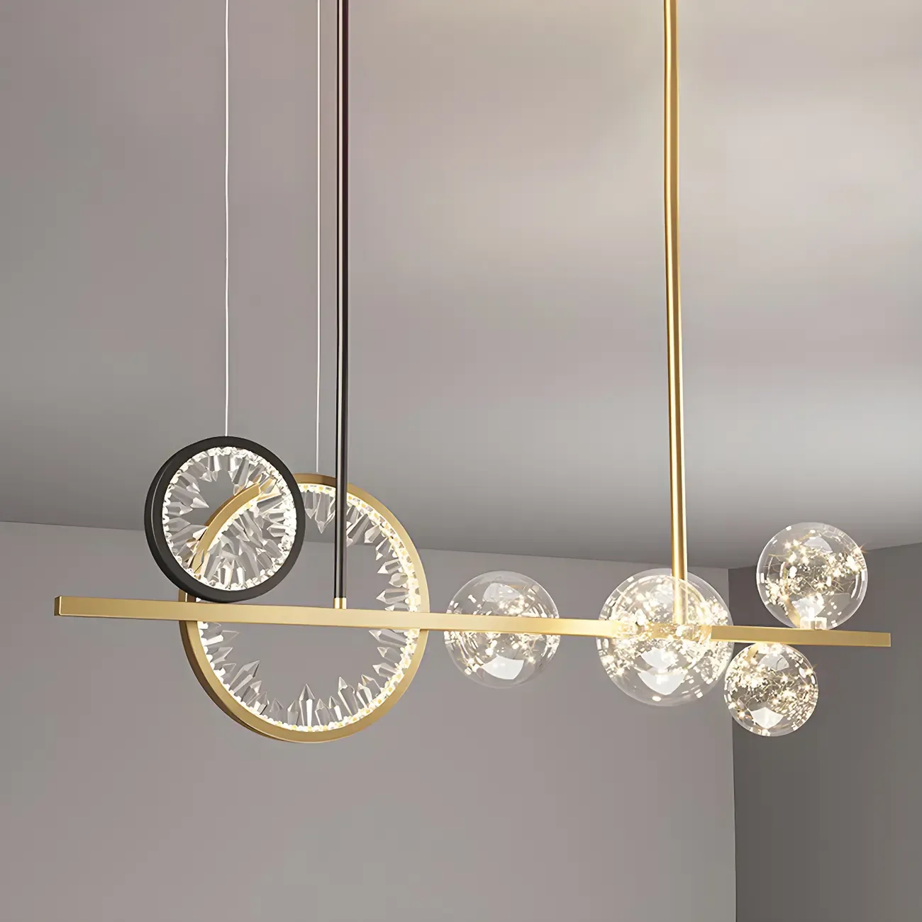 Geometric Gold Glass-Crystal Island Pendant Light