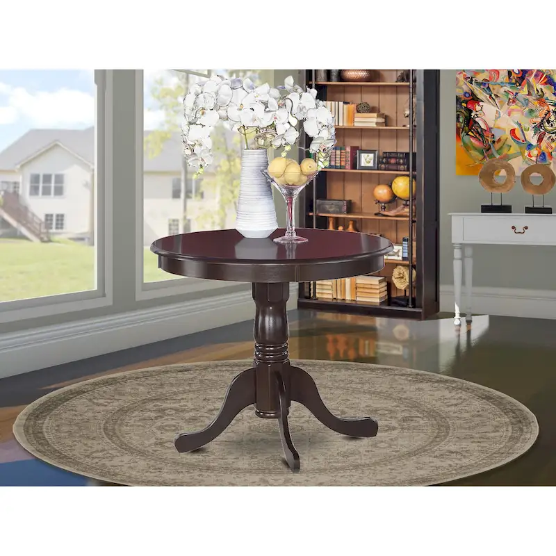East West Furniture Kitchen Dining Table - a Round Solid Wood Table Top with Pedestal Base, 36x36 Inch, (Finish Options)