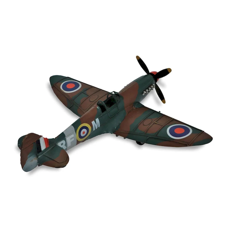 HomeRoots 6  Green Metal Hand Painted 1940 Green and Brown Spit Fire Model Airplane - 17.75' X '6' X '16.5