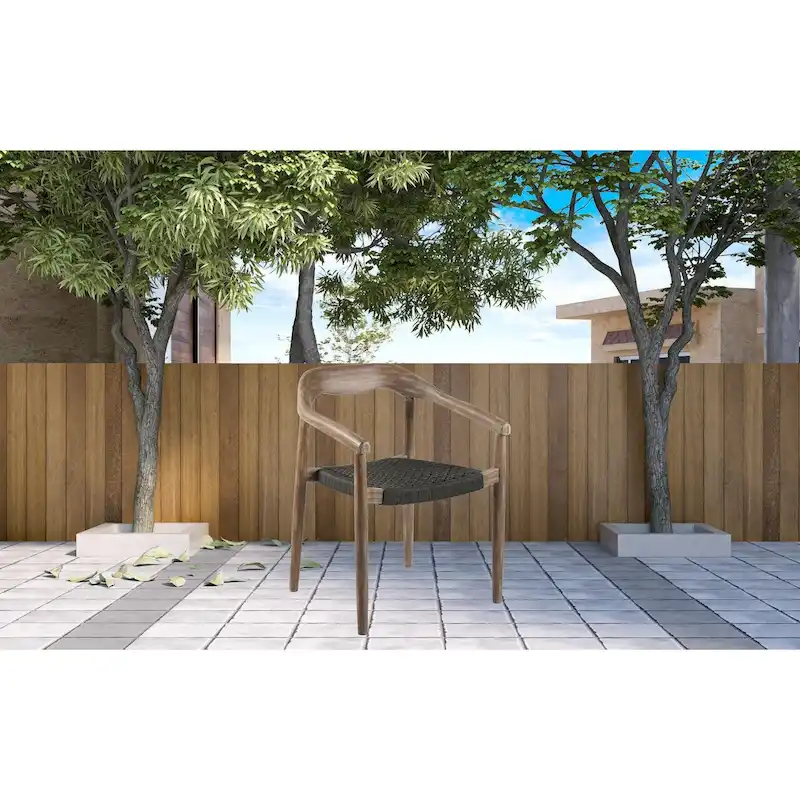 Set of Two 22 Black and Natural Wood Solid Wood Outdoor Dining Chair