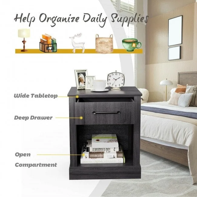 Compact Nightstand with Drawer and Shelf