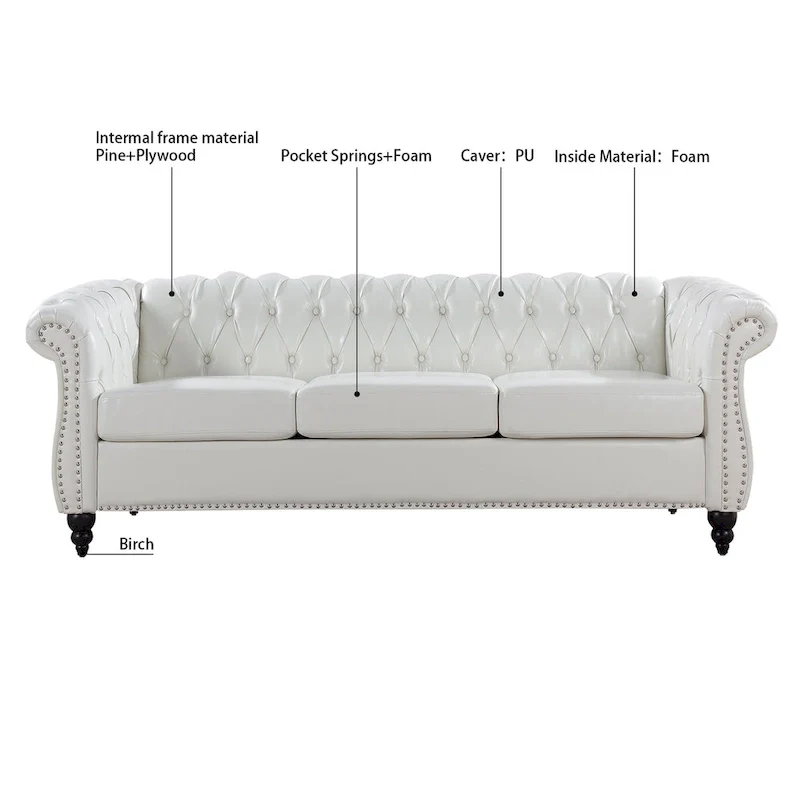 84 Chesterfield Rolled Arm 3 Seater Sofa