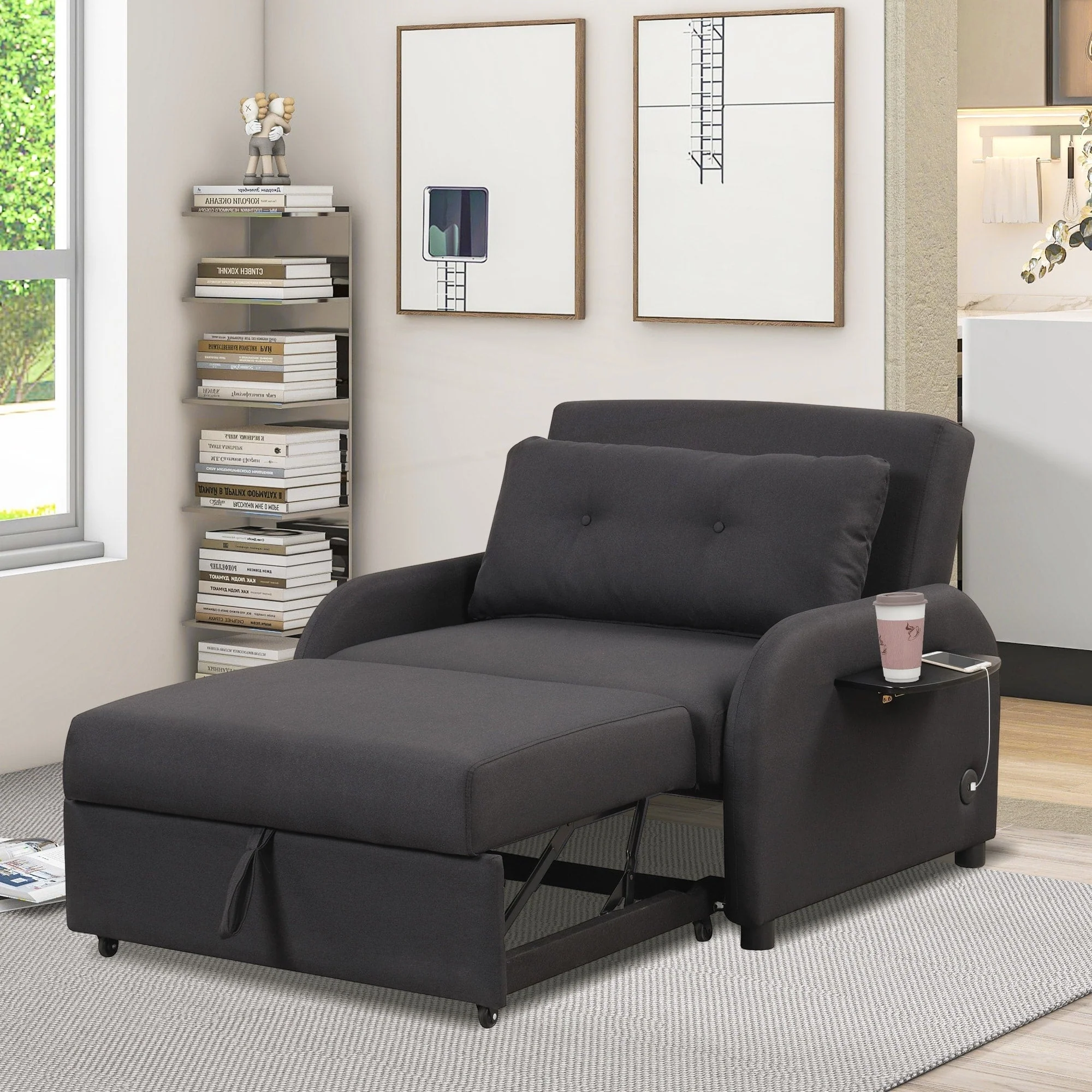 Pull Out Sofa Sleeper 3 in 1 with 2 Wing Table