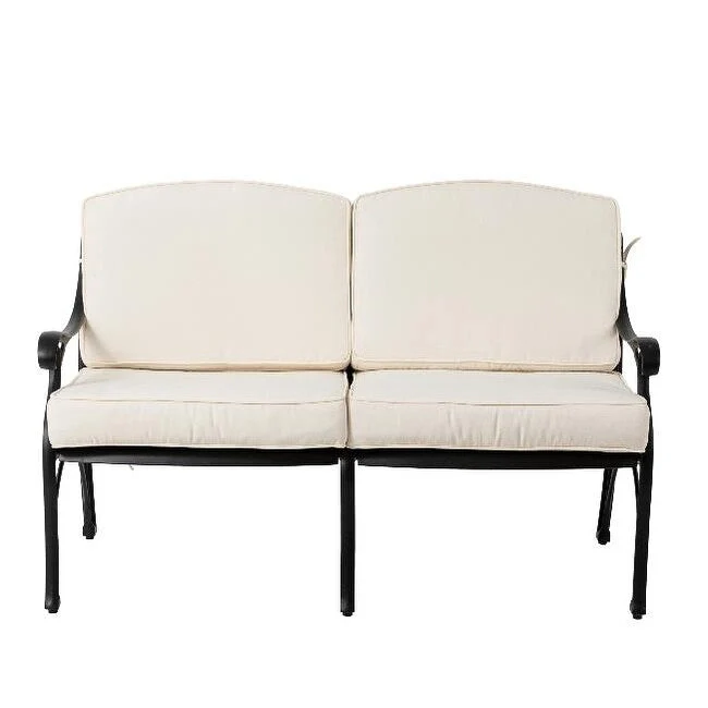 Elm Plus 2 Piece Cast Aluminium Patio Sectional Sofa Set with Beige Cushions