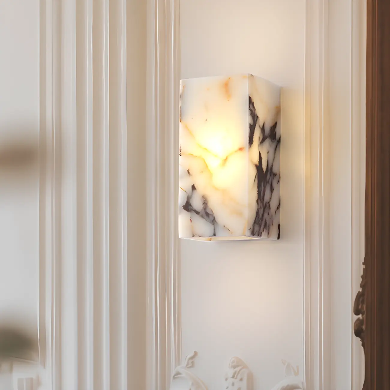 Modern White Stone Minimalist Rectangle LED Wall Light