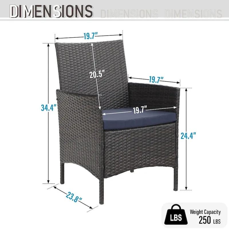 Patio 5-piece Dining Set, 1 Square 37  Metal Table with Umbrella Hole and 4 Rattan Chairs with Cushion