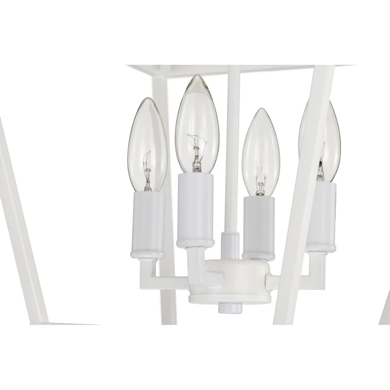 Renzo 12 in. 4-Light Farmhouse White Pendant Light with Caged Metal Shade - N/A