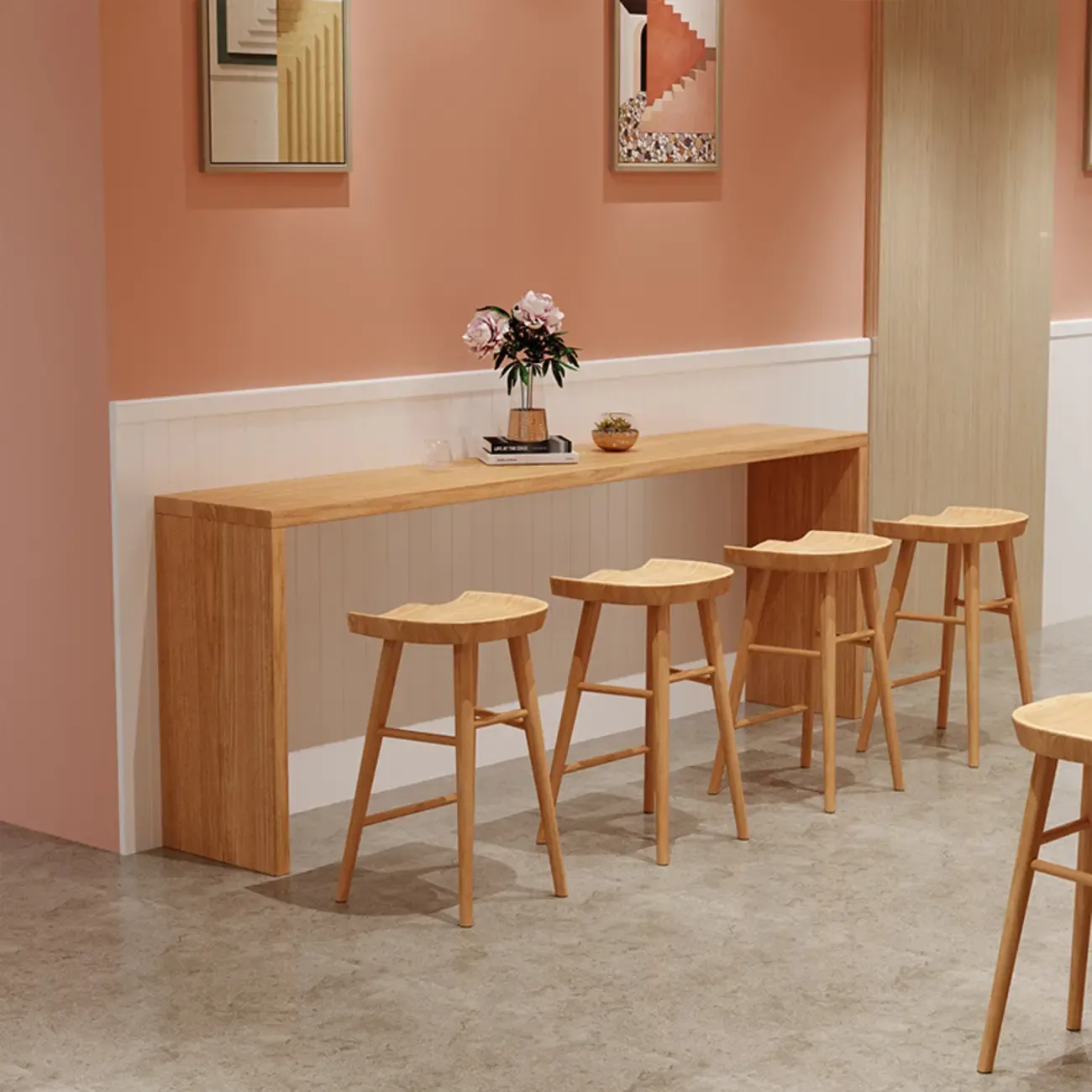 Rectangle Scandinavian Wooden Bar Height Table Double Pedestal