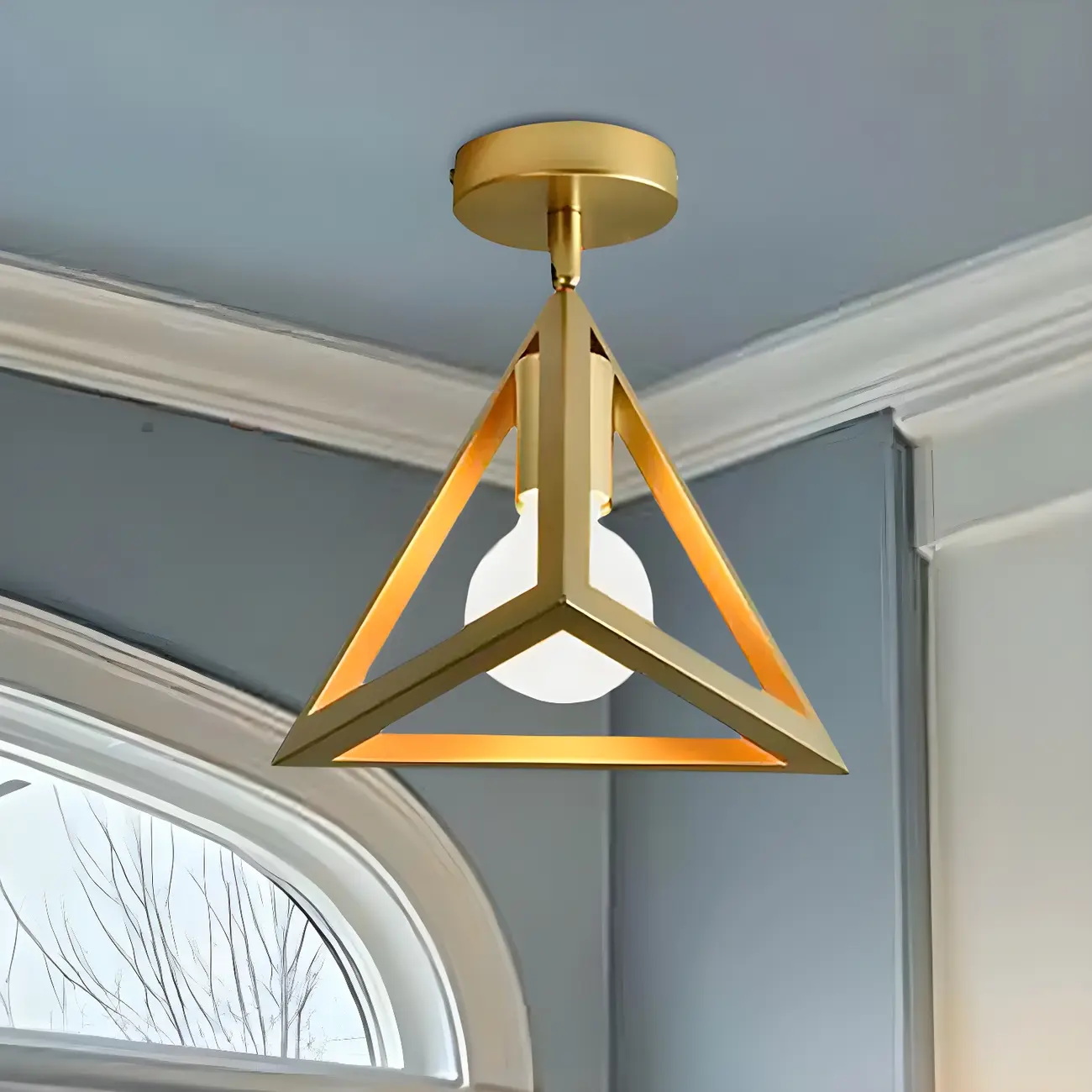 Industrial Brass Dome Semi Flush Metal Ceiling Light