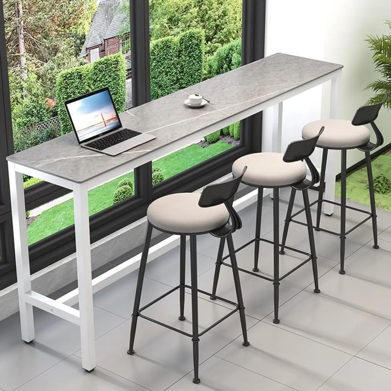 Modern Gray Quartz Metal Legs Bar Tables