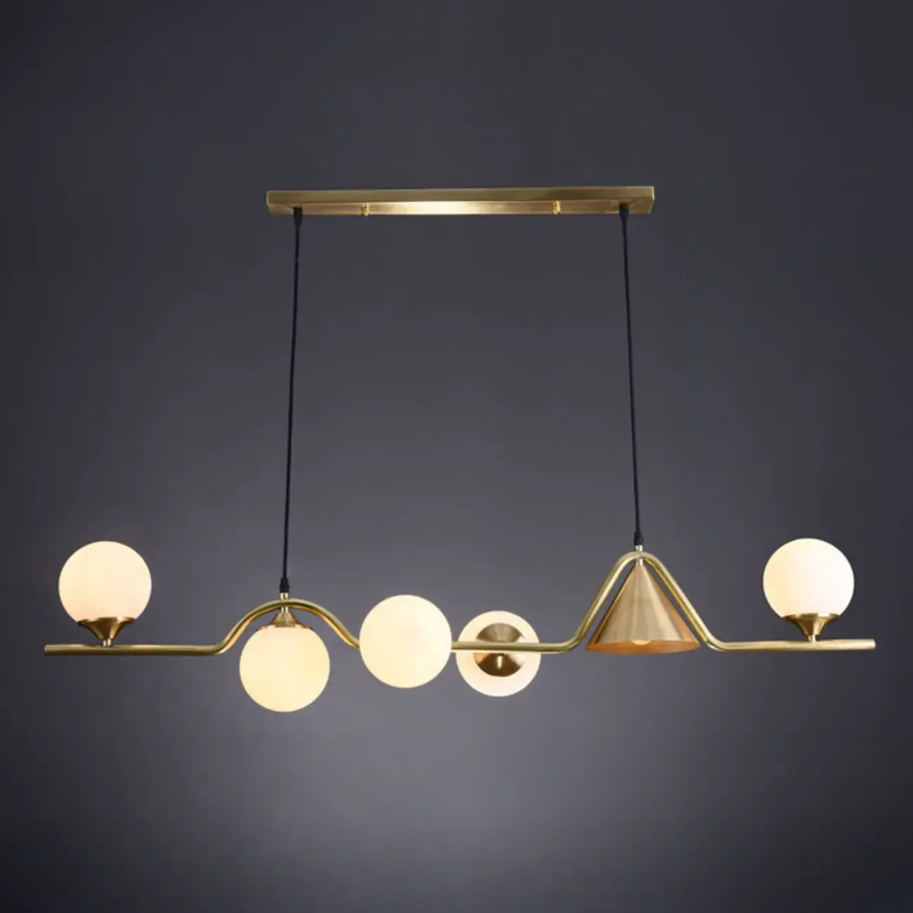 Dining Area Modern Brass Glass LED Island Pendant Light