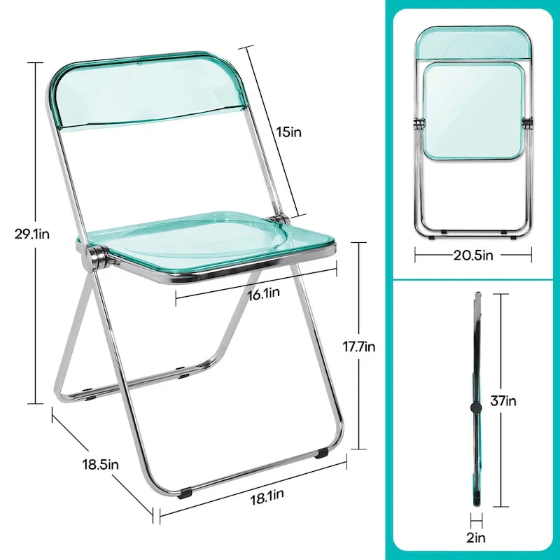 Transparent Acrylic Stackable Folding Dining Chair w/ Metal Frame, Single - 29.1(H) x 18.1(W) x 18.5(D)