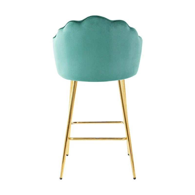 Velvet Shell Bar Stools Set of 2, Counter Height Chairs with Metal Legs, Upholstered Kitchen Island Chairs with Footres