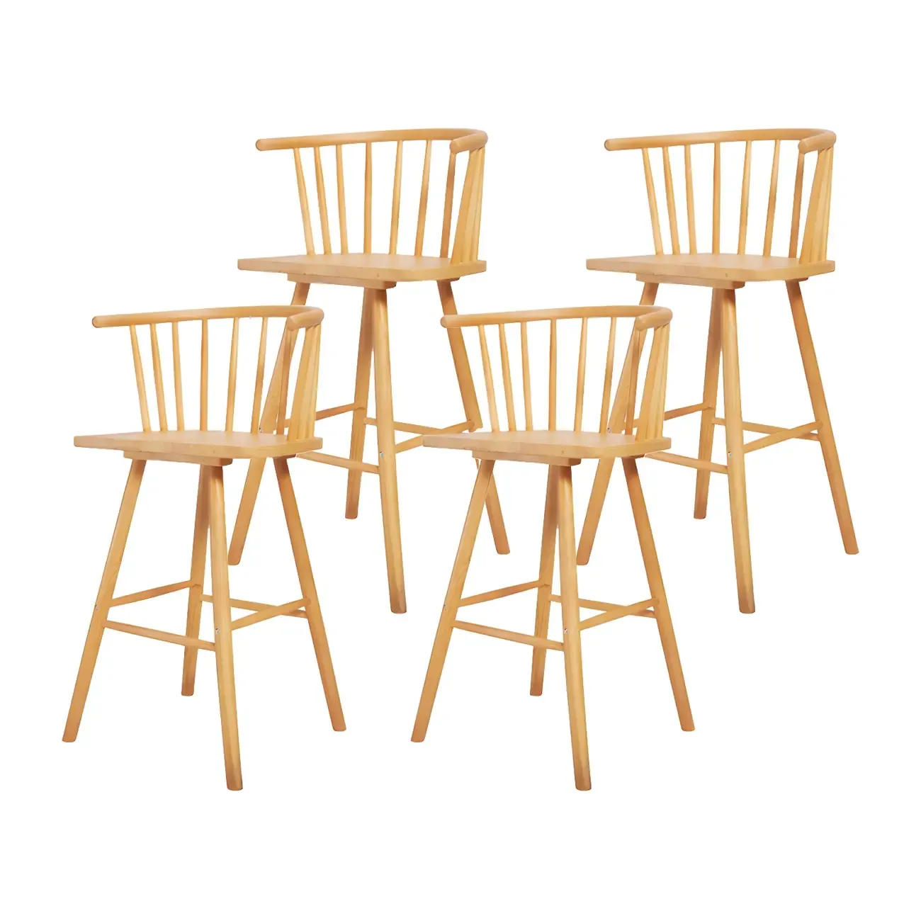 Traditional Wooden Low Back Bar Stool with Cushioned Seat