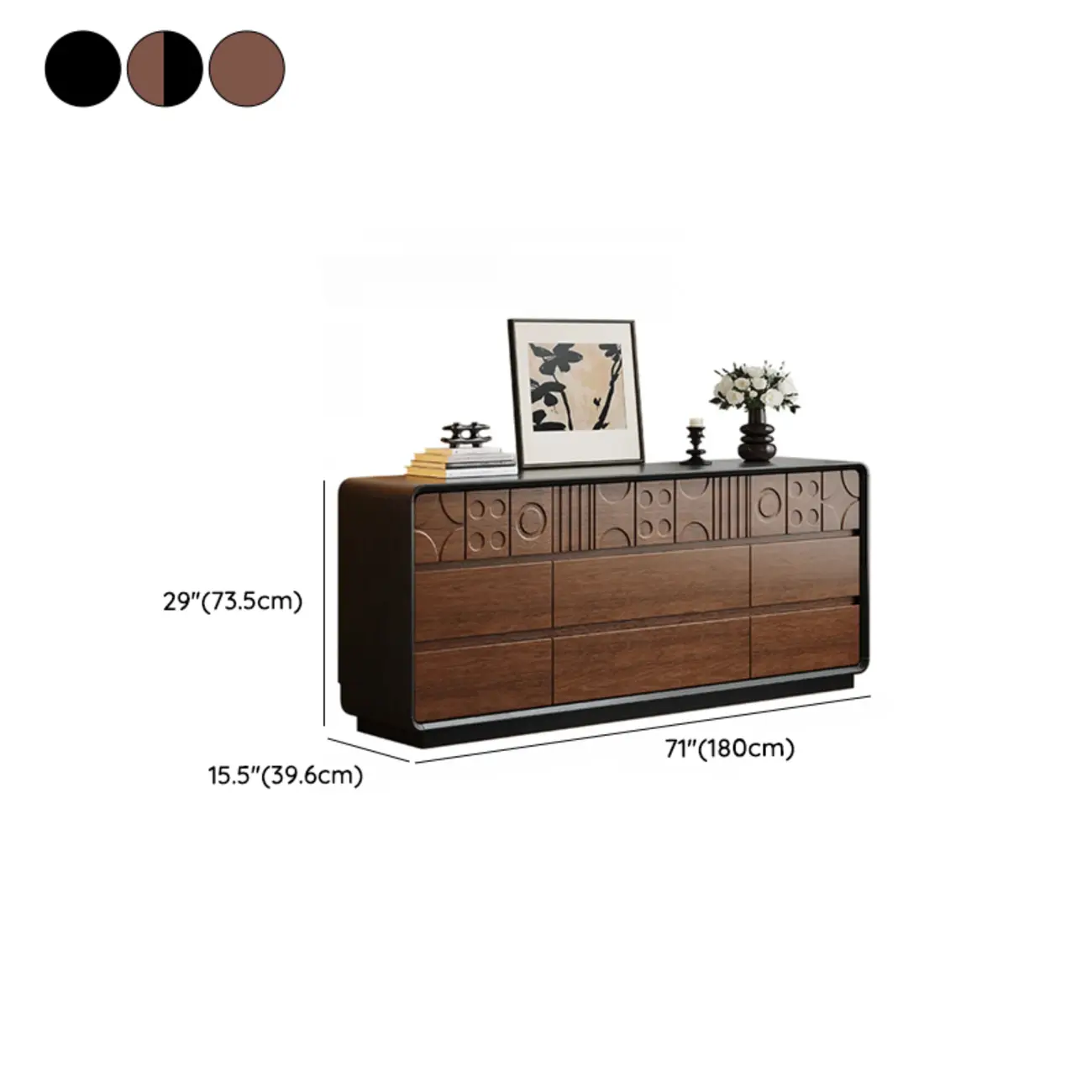 Art Deco Inspired Wood Dresser with Geometric Carvings