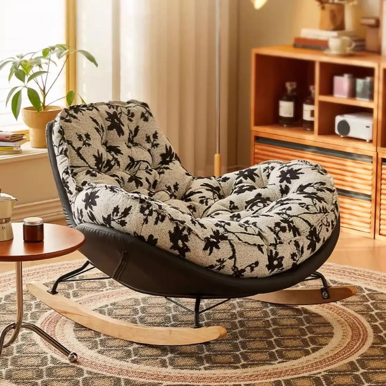 Stylish Upholstered Wingback Rocking Chair for Living Room