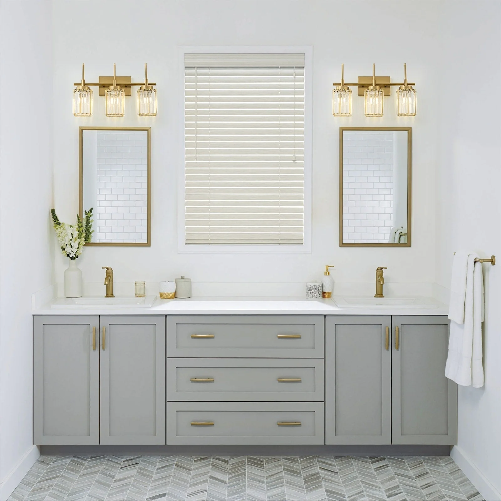 Modern Gold Dimmable Wall Light Glam Cylinder Bathroom Crystal Vanity Light Wall Sconces