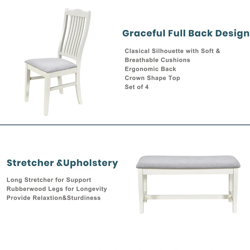 6-Piece Wooden Dining Table Set with 4 Chairs & Bench, Table with Drawer